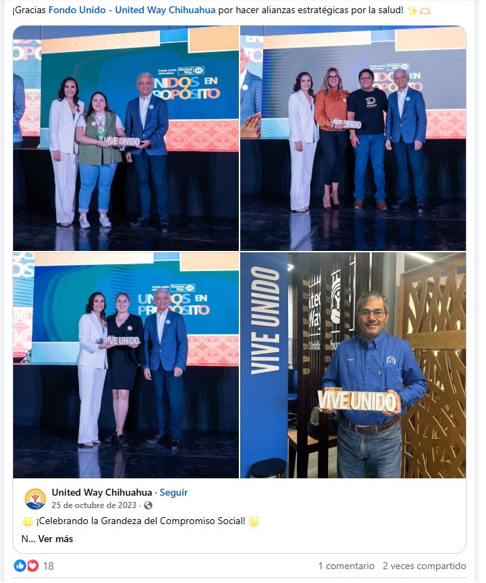 2023-PIES de la Tierra AC gana premio de Mejor Proyecto de Medio Ambiente por United Way Chihuahua